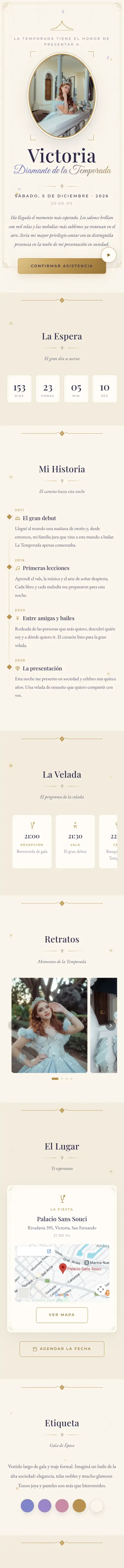 Demo de invitación digital para 15 años — Fiestly