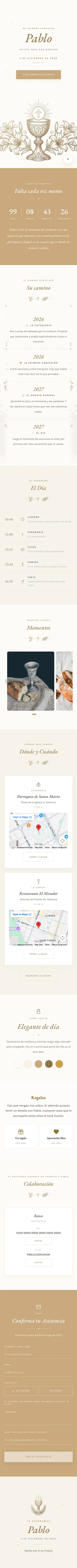 Demo de invitación digital para Primera Comunión — Fiestly