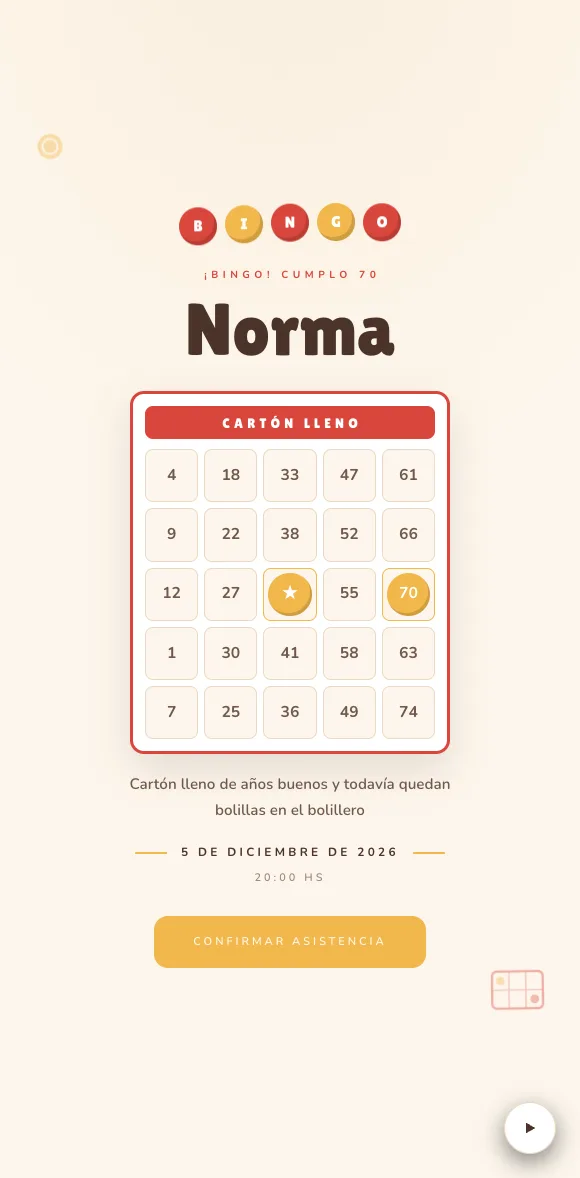 Invitación digital Bingo