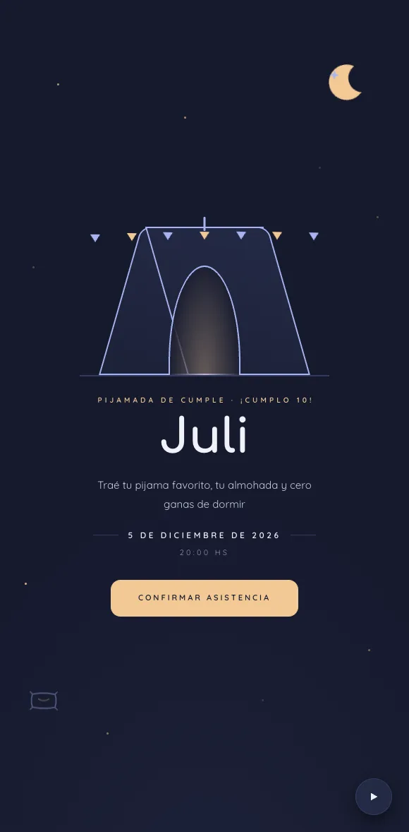 Invitación digital Pijamada